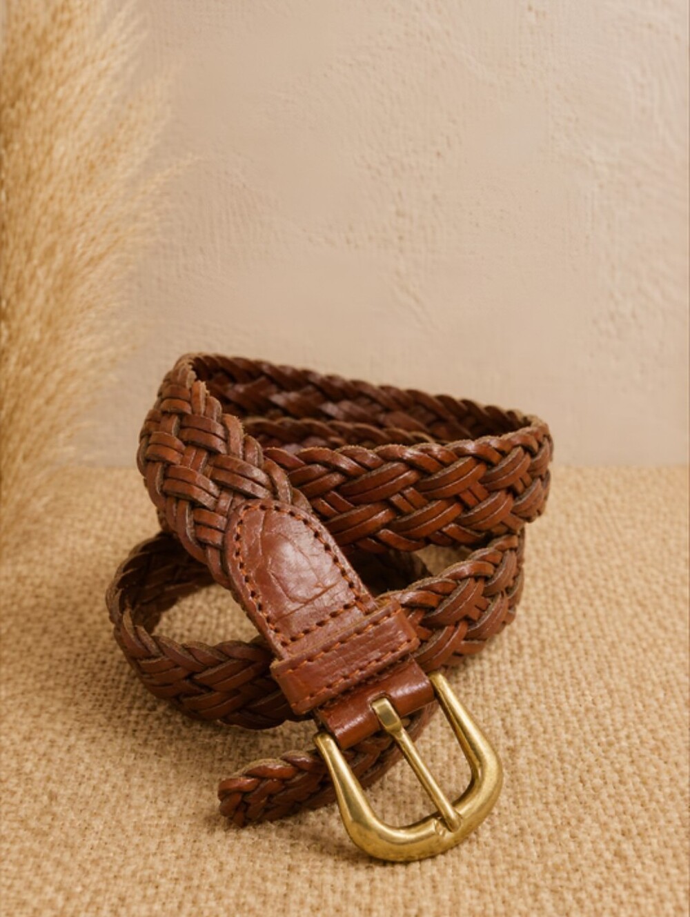 Vintage LIZ CLAIBORNE Braided Brown Leather Belt